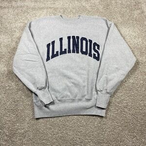 Vintage Illinois Champion Reverse Weave Sweater‎ Men's Large Gray College